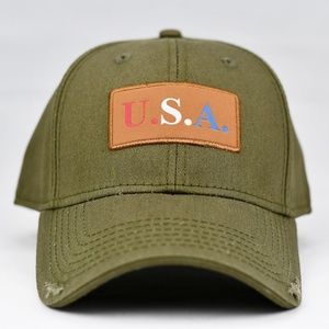 "USA" w/ RBW Embossed Leather Patch in Olive Green